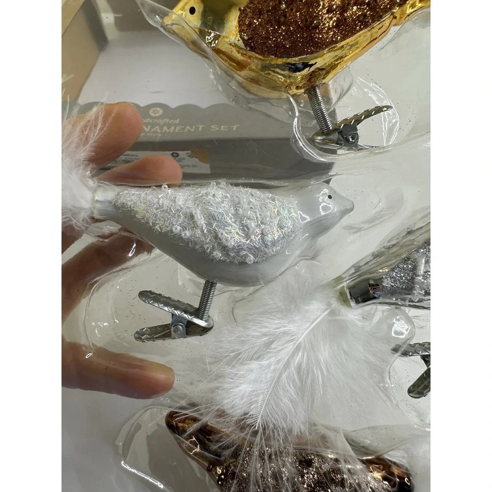 Bird Glass Christmas Ornament Set 4 Clips Feathers Target Handmade